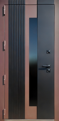 Остекленная термодверь с порошковым покрытием и вертикальными рейками Остекленная термодверь с порошковым покрытием и вертикальными рейками